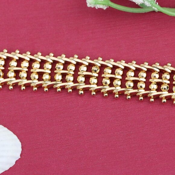 "Wide Rose Gold Plated Textured Bracelet with Elegant Bead Design, XPBL0891 - Picture 10 of 12